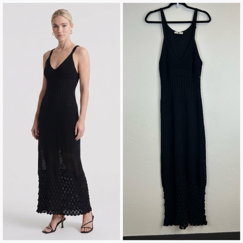 Twinset Crotchet Open Knit Black Maxi Dress Size S/M Sleeveless Sheer Goth Boho
